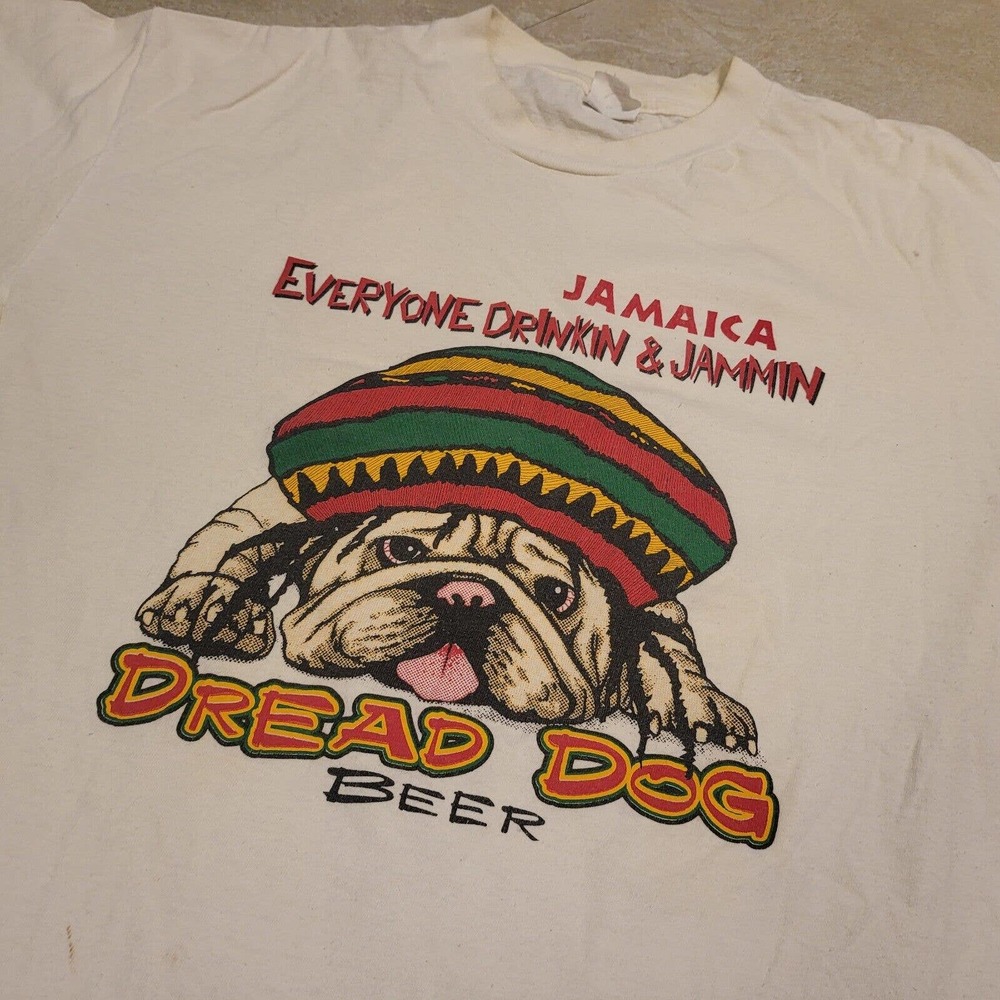 VTG 90s Jamaica Dread Dog Beer Mens XL Single Stitch Promo Rasta‎ Drink T Shirt